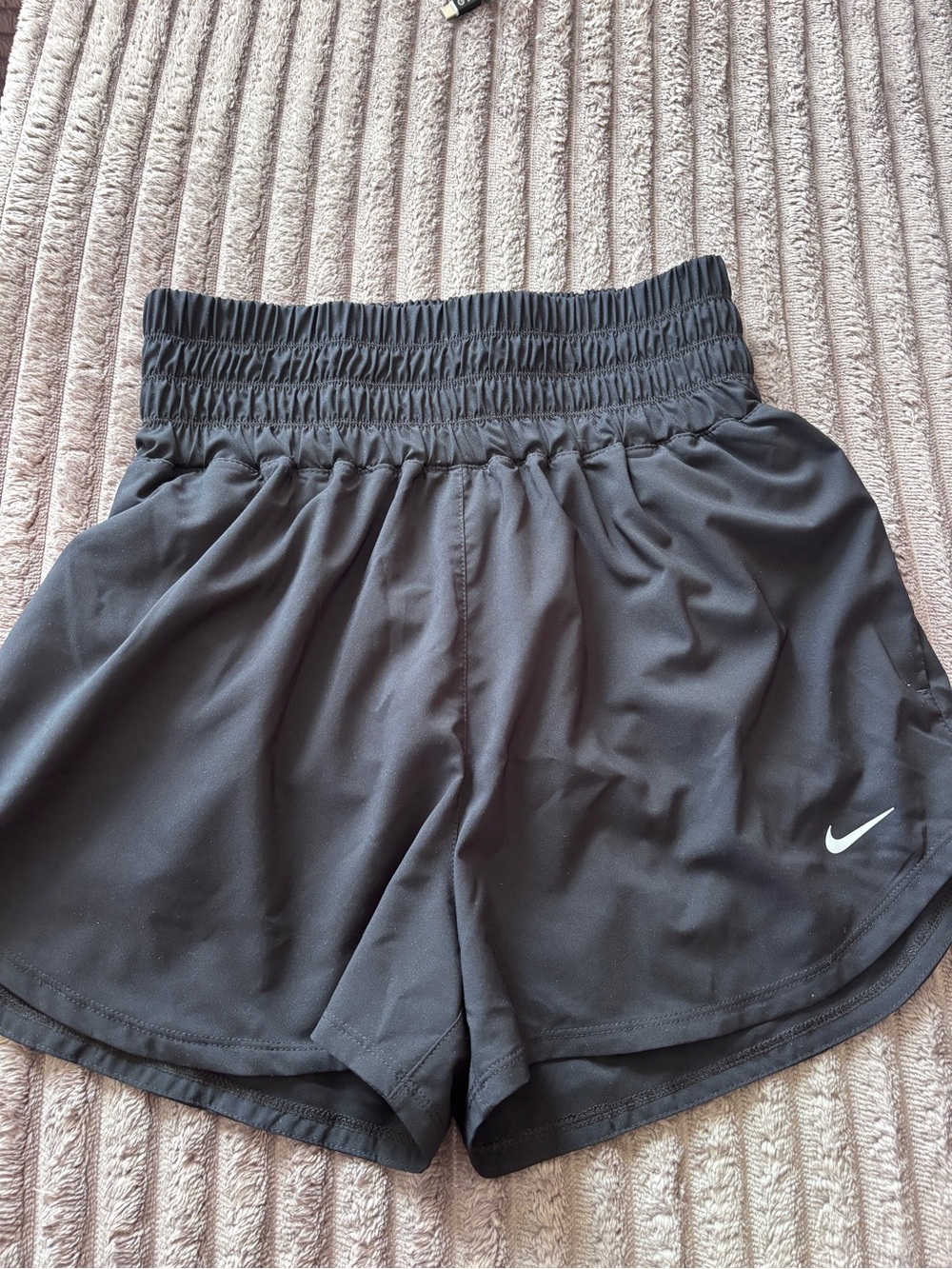 Nike Women’s Black Athletic Shorts with White Swoosh